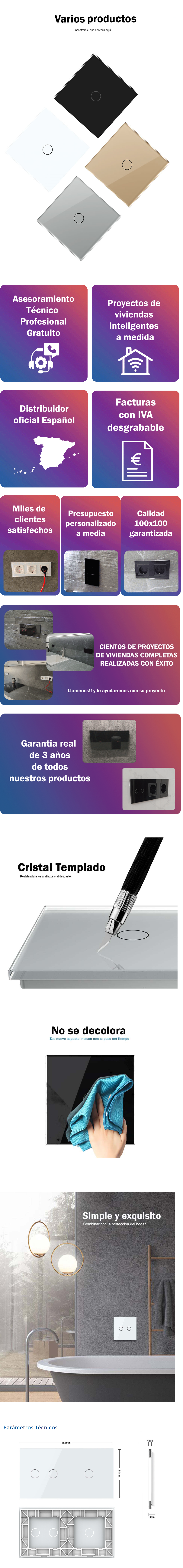 Interruptores Tactiles Livolo  Interruptor doble+doble+doble de Cristal  Blanco 1 via EU